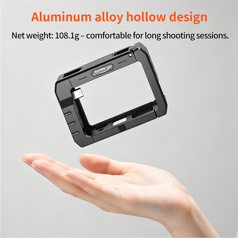 XT-XINTE Aluminum Alloy Camera Cage- Horizontal& Vertical Rechargeable Protective Frame Compatible with DJI Osmo Action 5/4/3