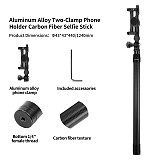 XT-XINTE Carbon Fiber Selfie Stick 5-Section Adjustable Pole with Phone Clamp for power banks for IPhone 12 series/13 series for Huawei P50/VIVO X80/Xiaomi 12S series for Samsung S22 series and other mobile phones