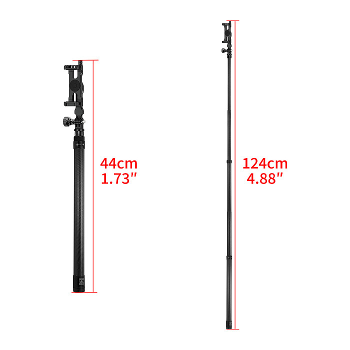 XT-XINTE Carbon Fiber Selfie Stick 5-Section Adjustable Pole with Phone Clamp for power banks for IPhone 12 series/13 series for Huawei P50/VIVO X80/Xiaomi 12S series for Samsung S22 series and other mobile phones