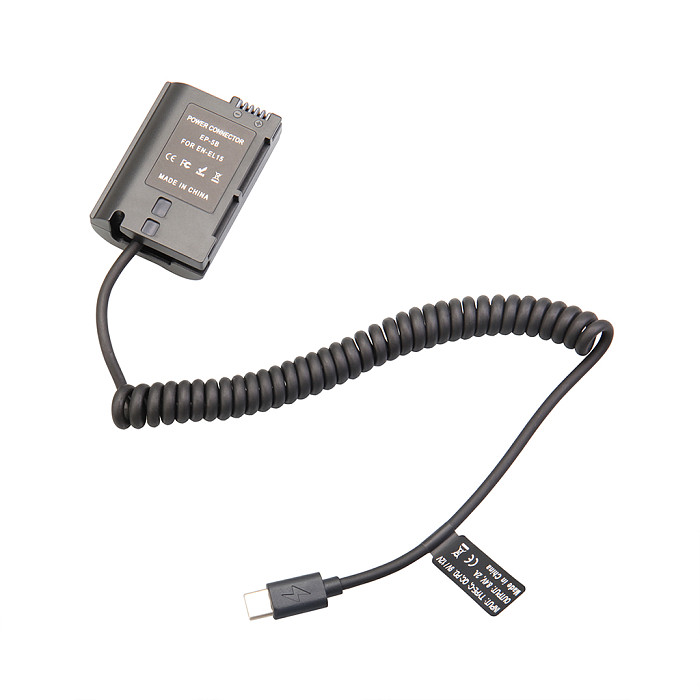 EN-EL15C EN-EL15 Type-C PD Dummy Battery 9V DC Power Supply Spring Cable for Nikon Z8 Z7II ZF Z6 Z5 D850 D750 Camera External USB-C Power Bank Adapter