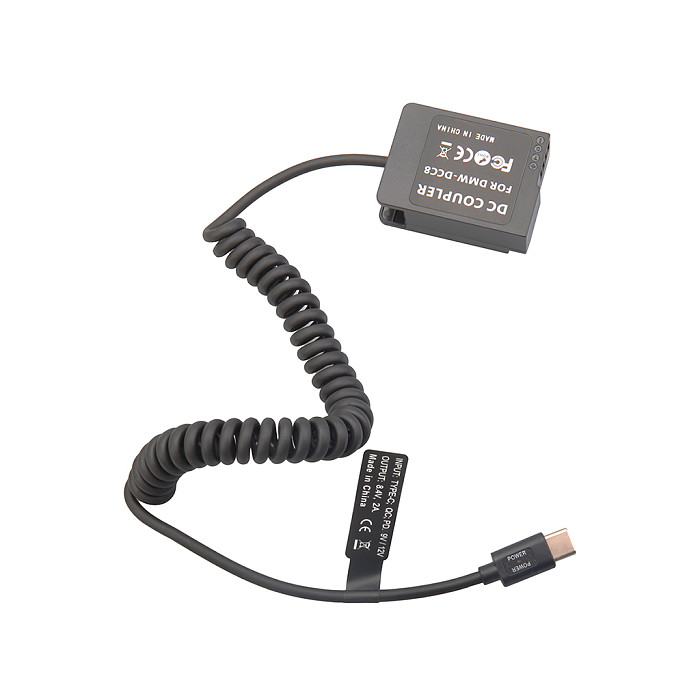 DMW-BLC12 DMW-DCC8 Type-C PD Dummy Battery 9V DC Power Supply Spring Cable for Panasonic G95 G6 G7 G85 Sigma FP Camera External USB-C Power Bank Adapter