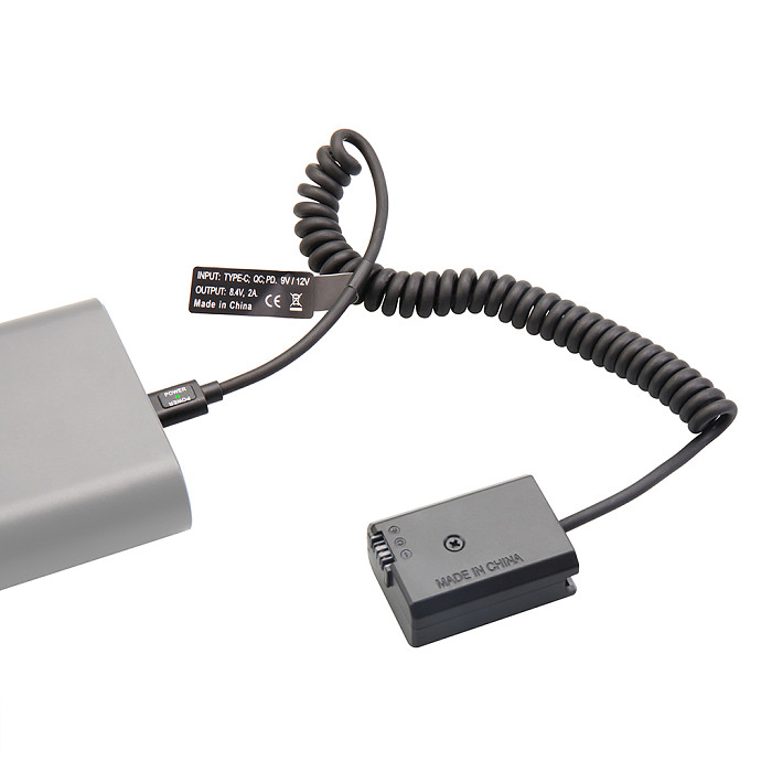 NP-FW50 Type-C PD Dummy Battery 9V DC Power Supply Spring Cable for Sony ZV-E10 A7S A7R A7M2 A6300 A6400 Camera External USB-C Power Bank Adapter