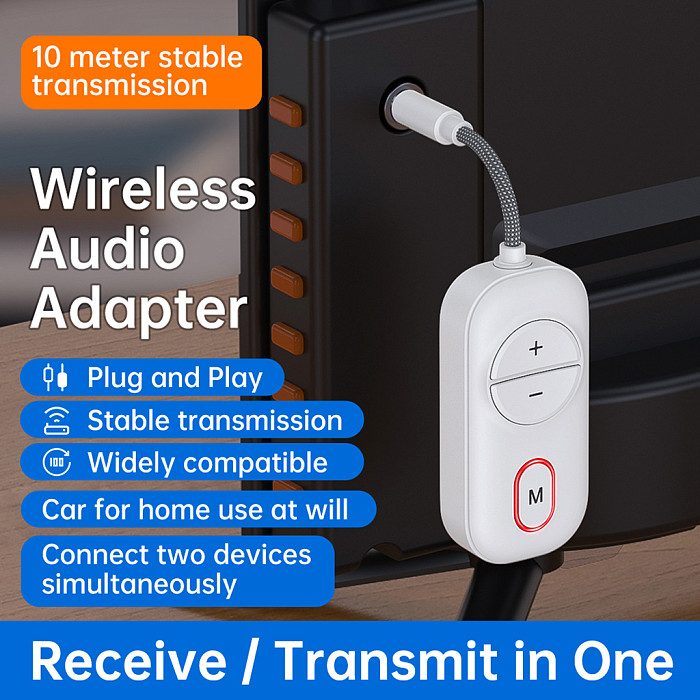 Bluetooth-compatible 5.5 Audio Adapter 2-in-1 Transmitter Receiver, Dual Link 3.5mm AUX Wireless Converter for Airplane & Car, Hands-free Calling, Navigation & Music Streaming