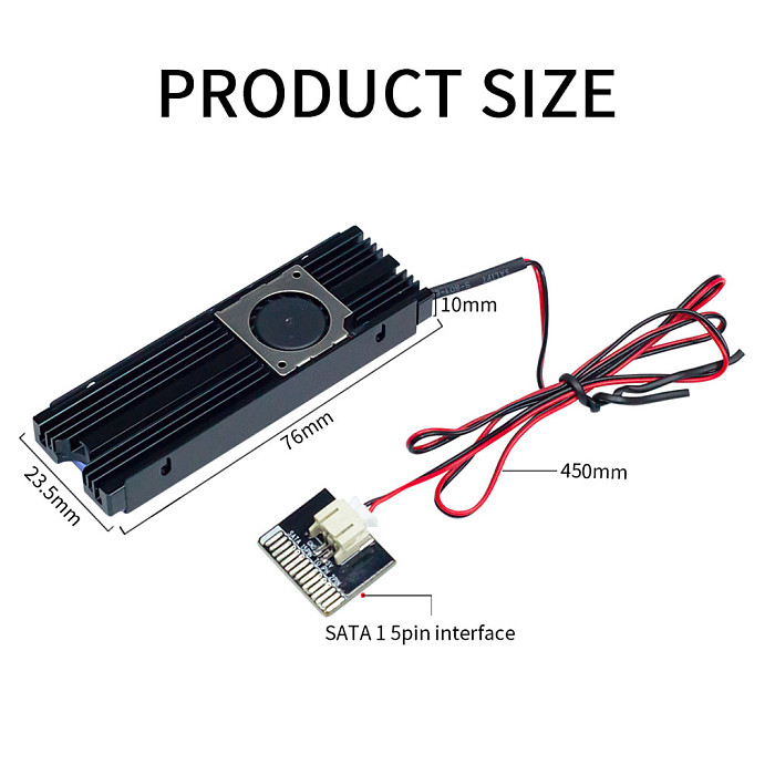 Active Aluminum M.2 NVMe SATA SSD Heatsink with Turbo Fan, High Airflow Solid State Drive Cooler Armor, Prevent Thermal Throttling for Desktop PC PS5