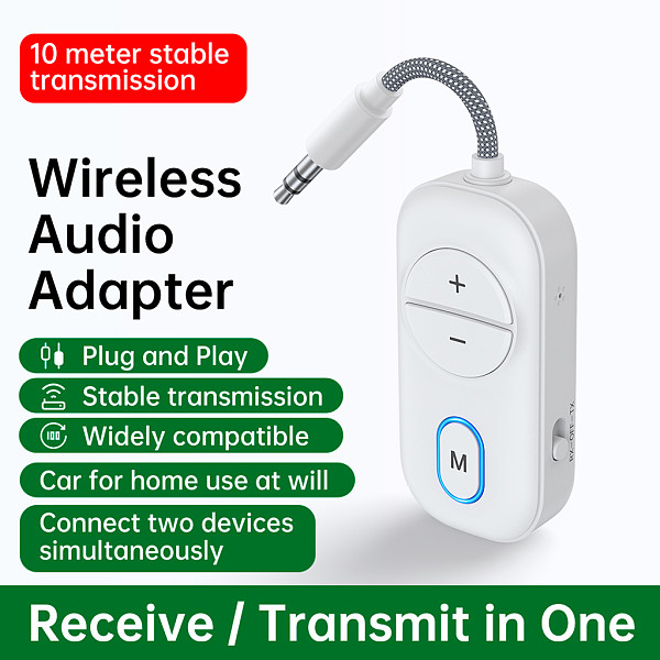 Bluetooth-compatible 5.5 Audio Adapter 2-in-1 Transmitter Receiver, Dual Link 3.5mm AUX Wireless Converter for Airplane & Car, Hands-free Calling, Navigation & Music Streaming