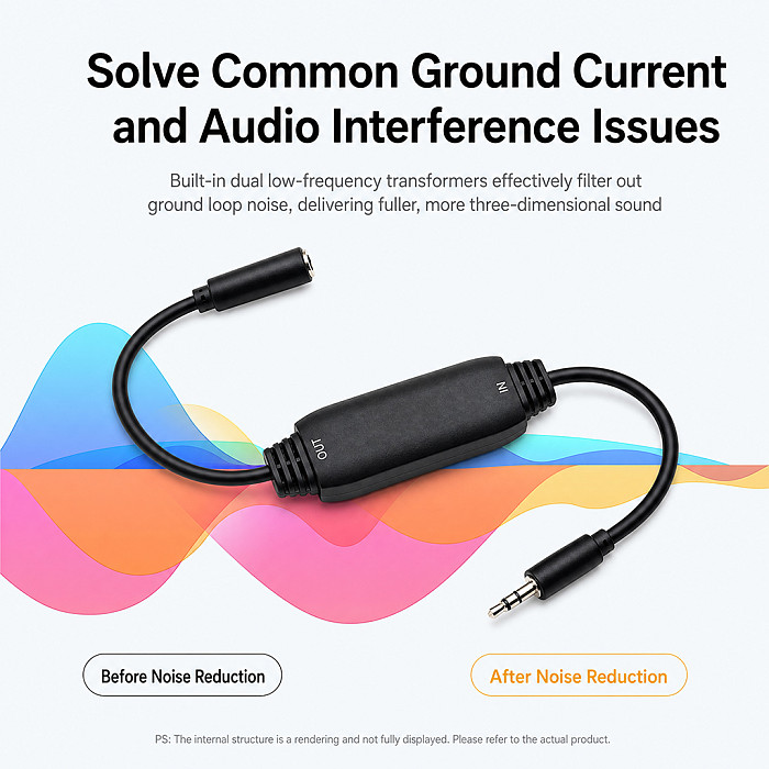 3.5mm to 3.5mm Audio Ground Loop Isolator, Car Stereo Noise Filter Suppressor, Eliminates Alternator Buzz & Electrical Current Hum