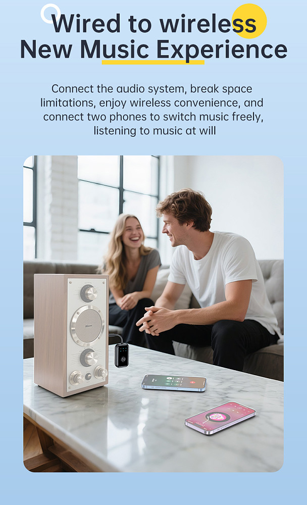 Bluetooth-compatible 6.0 2-in-1 Audio Transmitter Receiver, AUX Adapter, TF Card Play