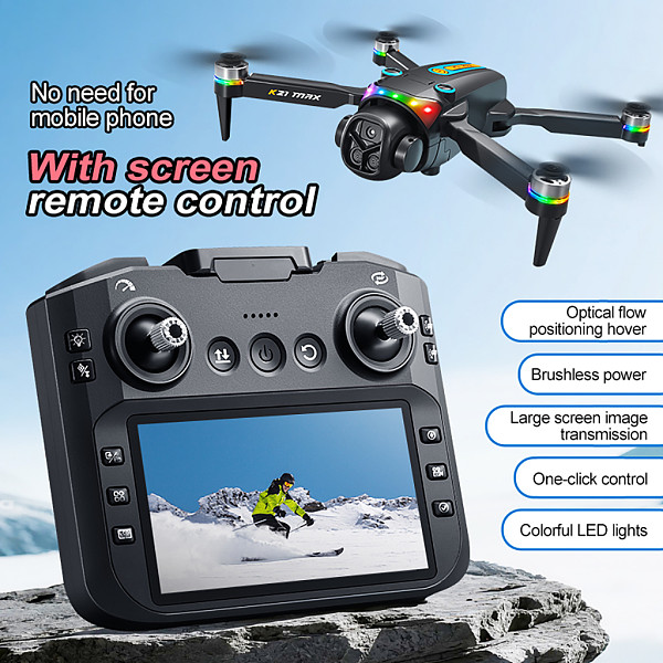 K21MAX Brushless Quadcopter HD Aerial Photography RC Airplane With Brushless Motor Large Screen Controller, LED Marquee Lights & Optical Flow Dual Lens