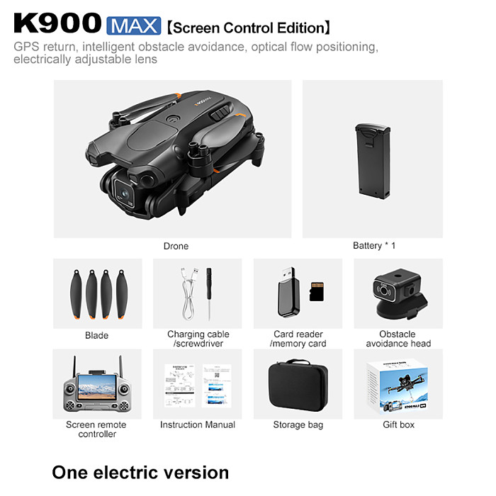 K900 MAX GPS Brushless Quadcopter, 1080P HD Aerial Photography Obstacle Avoidance RC Drone with 4.5-Inch Screen Controller