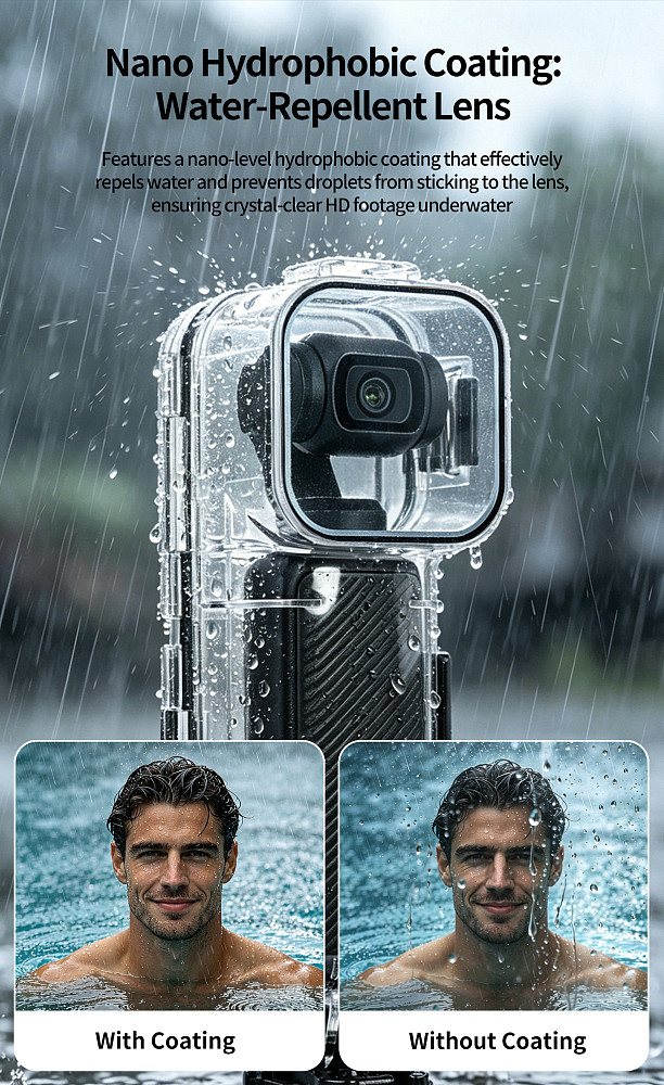 XT-XINTE Waterproof Diving Housing for DJI Pocket 3 & 4, 50M Deep Dive Protective Case with Cold Shoe & Dual Cold Shoe Mounts, Anti-Corrosion Shockproof Underwater Shell for Action Camera Accessories
