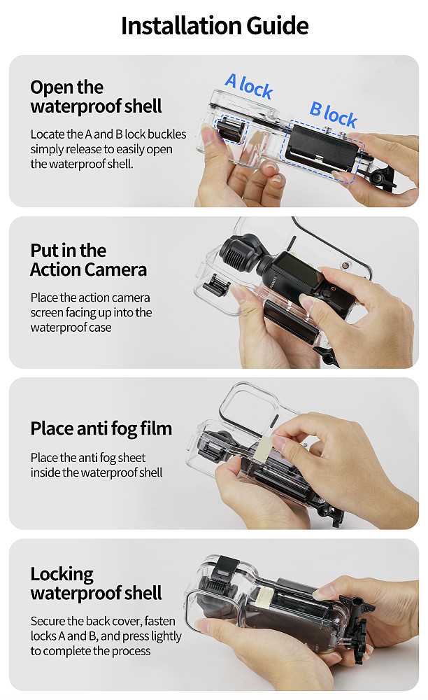 XT-XINTE Waterproof Diving Housing for DJI Pocket 3 & 4, 50M Deep Dive Protective Case with Cold Shoe & Dual Cold Shoe Mounts, Anti-Corrosion Shockproof Underwater Shell for Action Camera Accessories
