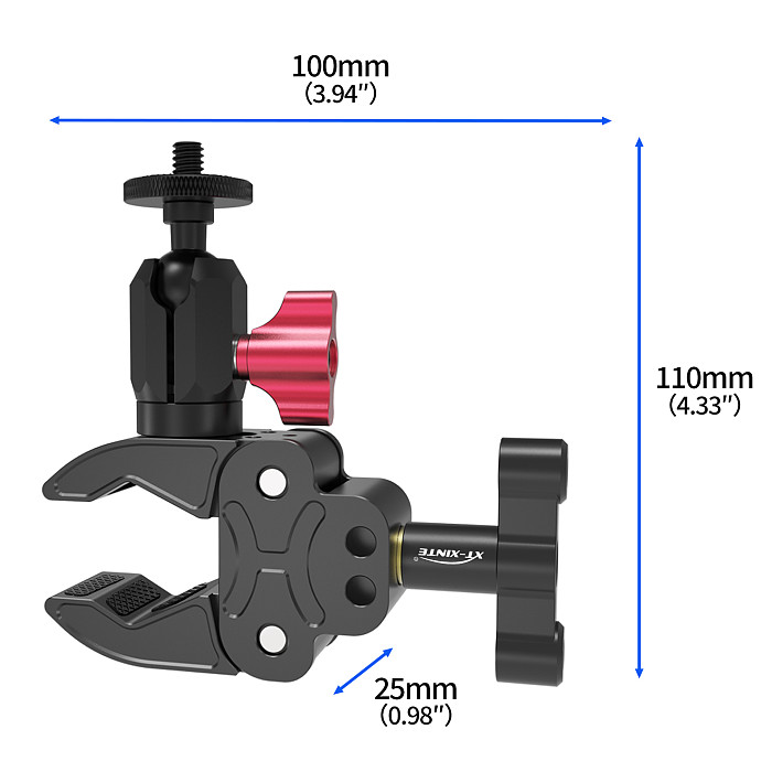 XT-XINTE 1/4 ball head clamp seat/aluminum alloy C-shaped power clamp/bracket/suction cup photography accessory suitable for DJI Pocket 4P/4/3