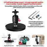XT-XINTE 1/4 ball head clamp seat/aluminum alloy C-shaped power clamp/bracket/suction cup photography accessory suitable for DJI Pocket 4P/4/3