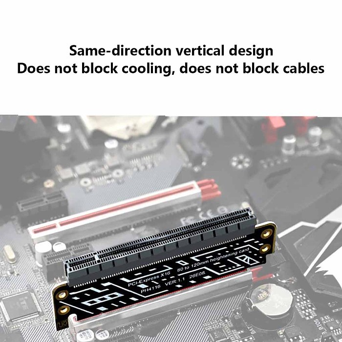 (PHDK) PH4116 PCIe 4.0 x16 Half Height to Full Height Riser Extender for Desktop Motherboard