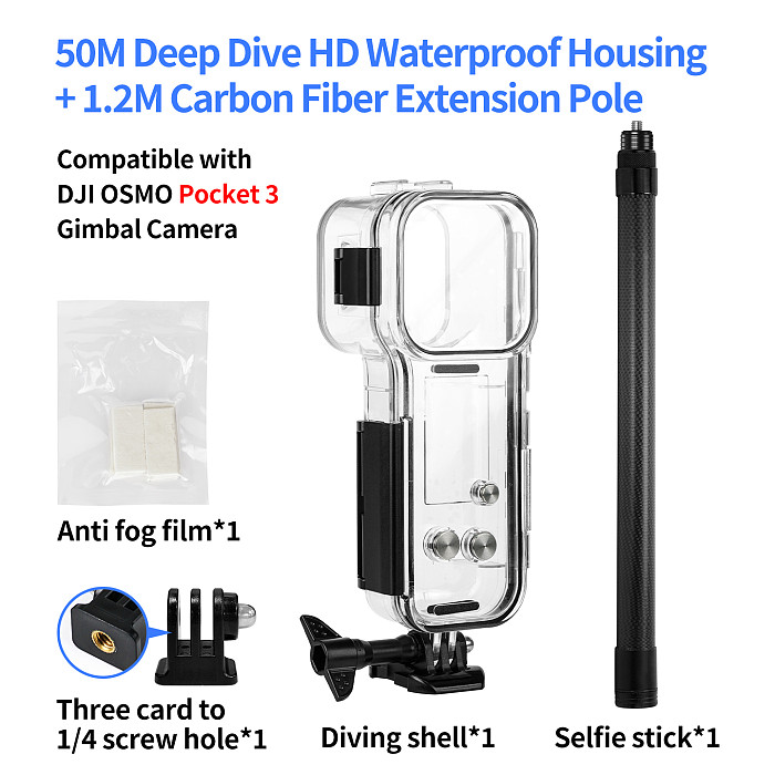XT-XINTE Waterproof Diving Housing for DJI Pocket 3 & 4, 50M Deep Dive Protective Case with Cold Shoe & Dual Cold Shoe Mounts, Anti-Corrosion Shockproof Underwater Shell for Action Camera Accessories
