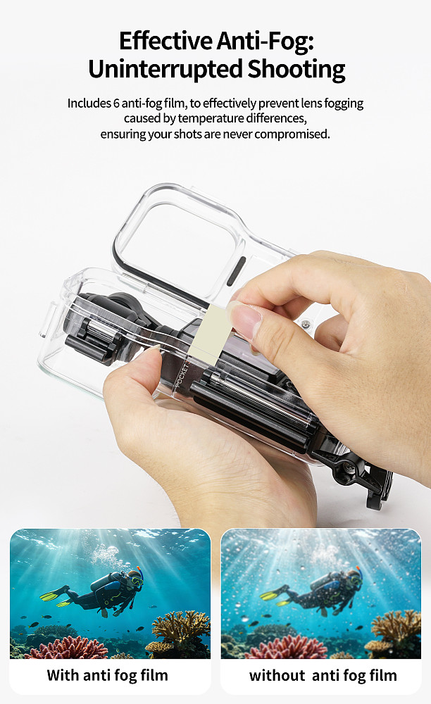XT-XINTE Waterproof Diving Housing for DJI Pocket 3 & 4, 50M Deep Dive Protective Case with Cold Shoe & Dual Cold Shoe Mounts, Anti-Corrosion Shockproof Underwater Shell for Action Camera Accessories