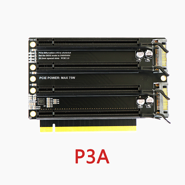 PCIe x16 to 4x PCIe x4 Splitter Adapter Card, PCIe 3.0 Clock Splitting Riser Extender, P3AV2 PCB Motherboard Expansion Card