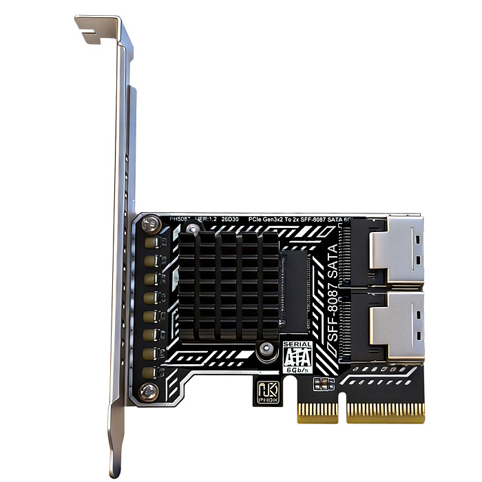 (PHDK) PH5087 PCIe 3.0 to 2x SFF-8087 Storage Expansion Card, 8-Port SATA 6Gbps HDD Controller Adapter for Desktop & Server