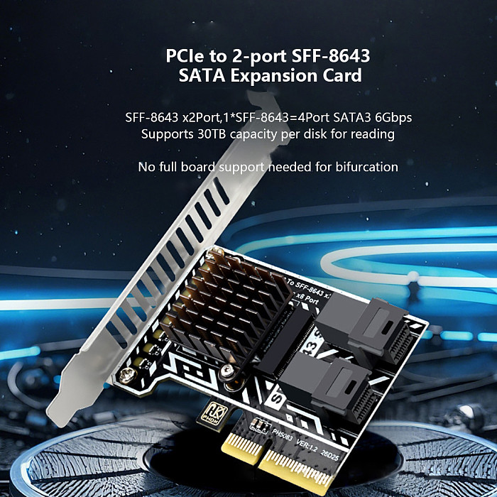 PH5083 PCIe 3.0 to 2x SFF-8643 Storage Expansion Card, 8-Port SATA 6Gbps HDD Controller Adapter for Desktop & Server