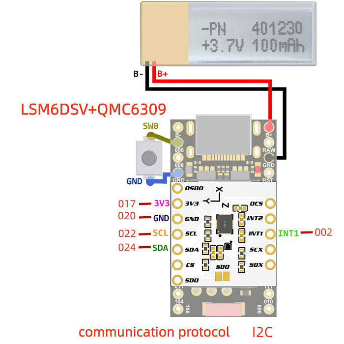 (FrSky) LSM6DSV + QMC6309 Tracking Module, Suitable for Robot Training of SlimeVR, Smol Slime and Other Devices
