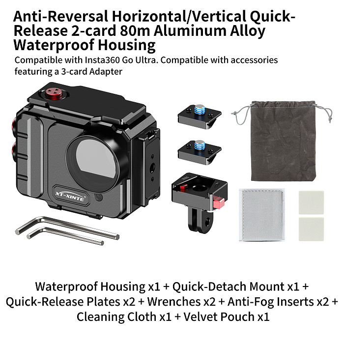 Aluminum 80M Waterproof Dive Case For Insta360 GO Ultra Magnetic Quick Release Horizontal Vertical Shooting Shell With 1/4 Arri-Standard Positioning Hole