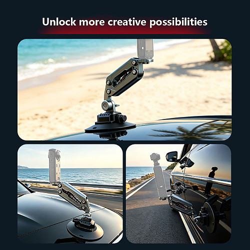 Car Vacuum Suction Cup Shock Absorber Mount Made of Aluminum & Rubber Compatible with DJI Pocket 3 / Pocket 4 Pro Action Camera Vehicle Shooting Accessory