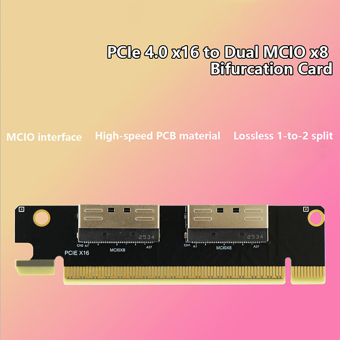 PCIe 4.0 X16 To Dual MCIO X8 Clock Splitter Expansion Card, PCB Board PCIe To MCIO Adapter Converter Card