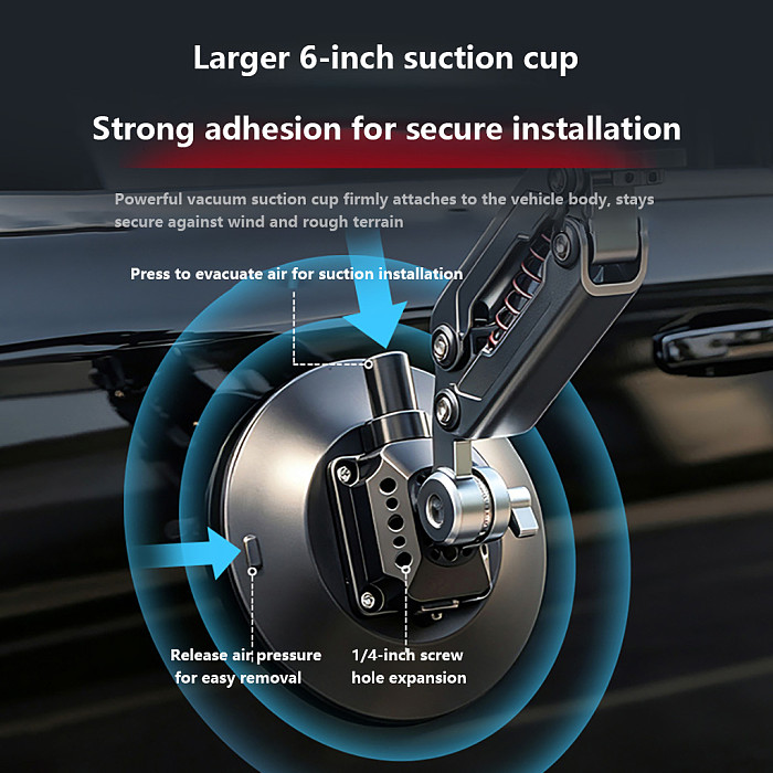 Car Vacuum Suction Cup Shock Absorber Mount Made of Aluminum & Rubber Compatible with DJI Pocket 3 / Pocket 4 Pro Action Camera Vehicle Shooting Accessory