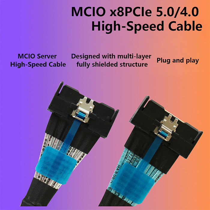 MCIO X8 Cable PCIe 4.0 / PCIe 5.0 High Speed Server Connecting Wire, Gen4/Gen5 Straight Male To Male 74Pin MCIOX8GEN4/ MCIOX8GEN5 Cable