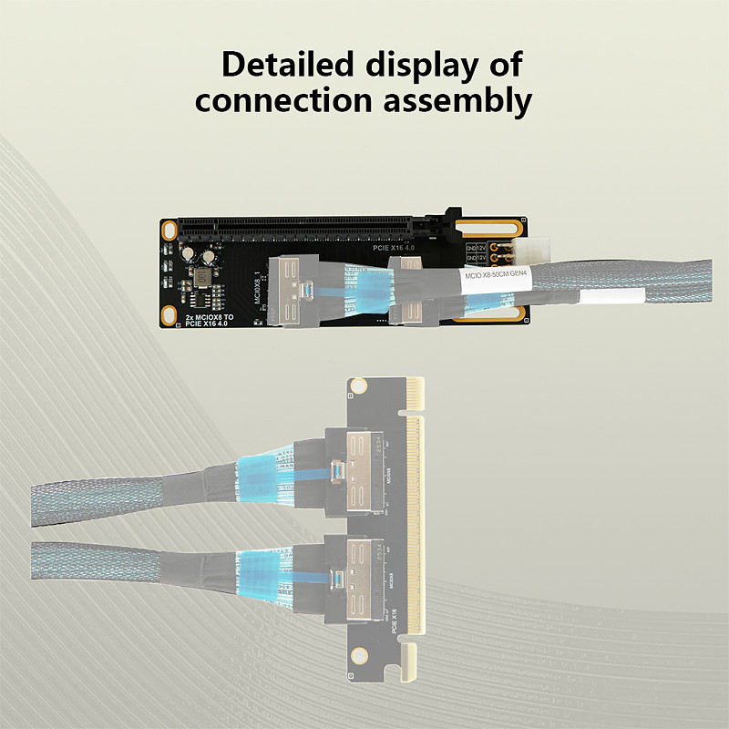 PCIe 4.0 X16 To Dual MCIO X8 Clock Splitter Expansion Card, PCB Board PCIe To MCIO Adapter Converter Card