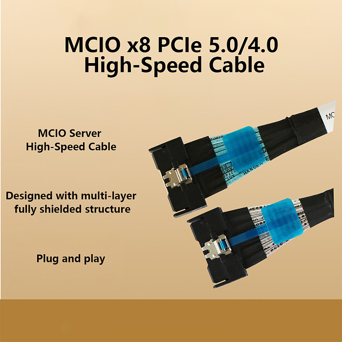 MCIO X8 Cable PCIe 4.0 / PCIe 5.0 High Speed Server Connecting Wire, Gen4/Gen5 Straight Male To Male 74Pin MCIOX8GEN4/ MCIOX8GEN5 Cable