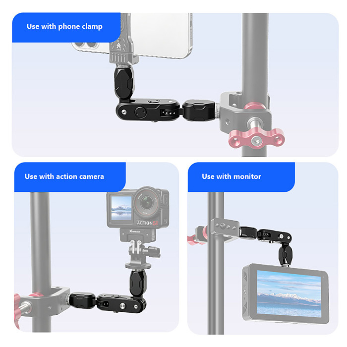 Aluminum Alloy Magic Arm with Super Clamp, Universal Gimbal Extension Mount for Monitor Phone Action Camera, 1/4  Photography Rig