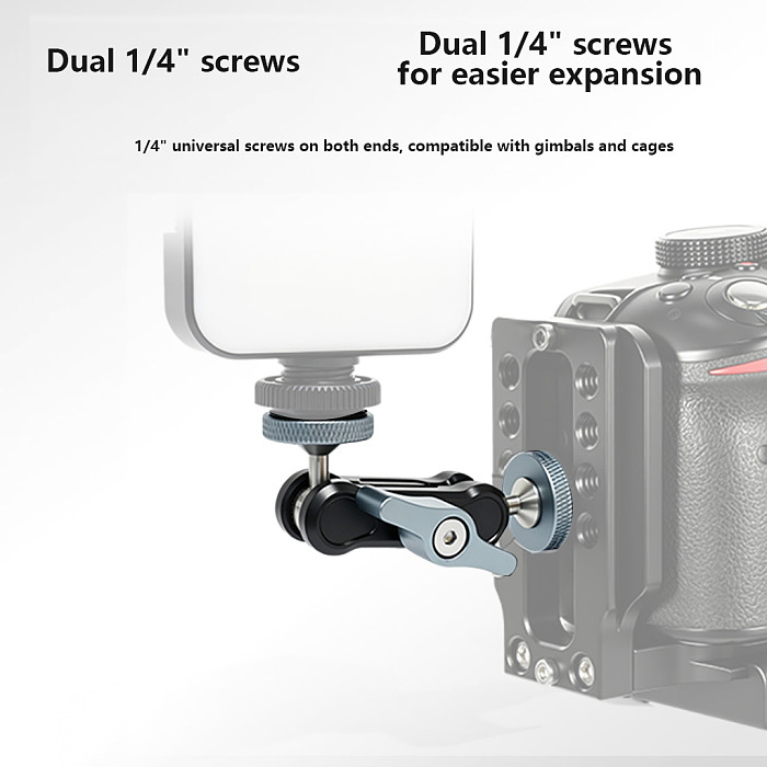Mini Magic Arm with Dual Ball Heads & 1/4  Thread, Articulating Extension Arm for Tripod, Monitor & Camera Cage Mounting Accessory