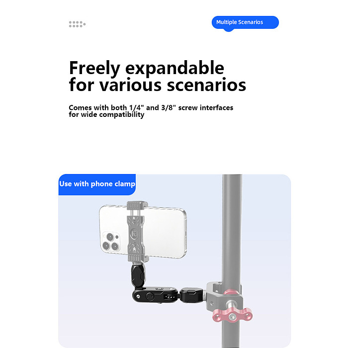 Aluminum Alloy Magic Arm with Super Clamp, Universal Gimbal Extension Mount for Monitor Phone Action Camera, 1/4  Photography Rig