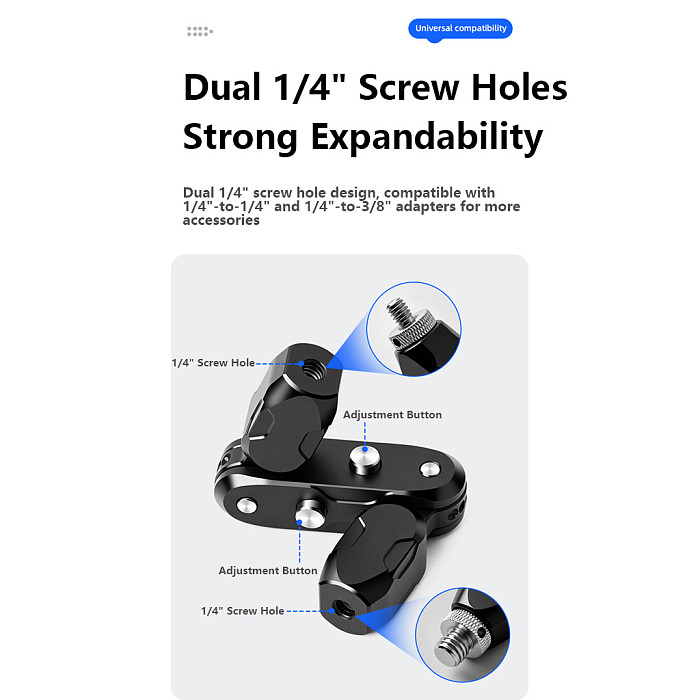 Aluminum Alloy Magic Arm with Super Clamp, Universal Gimbal Extension Mount for Monitor Phone Action Camera, 1/4  Photography Rig