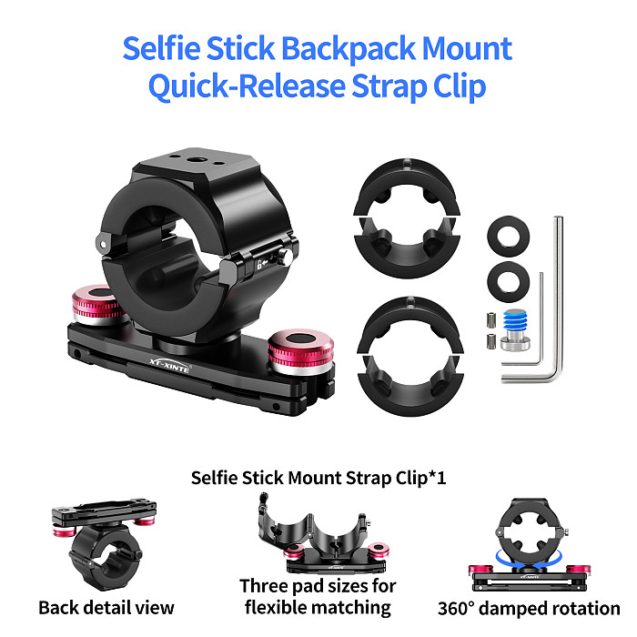 XT-XINTE Dual 1/4  ARRI-Standard Locating Quick Release Backpack & Waist Belt Mount, Replaceable Rubber Ring Selfie Stick Base for Insta360 Camare