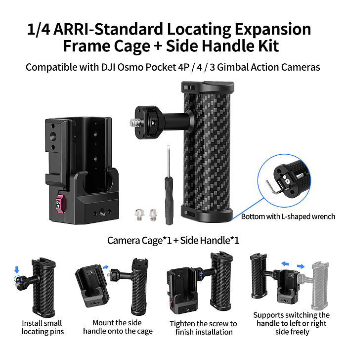 XT-XINTE Aluminum Alloy Expansion Frame & Camera Cage for DJI Osmo Pocket 4P/4/3, Quick Release Mounting Accessory