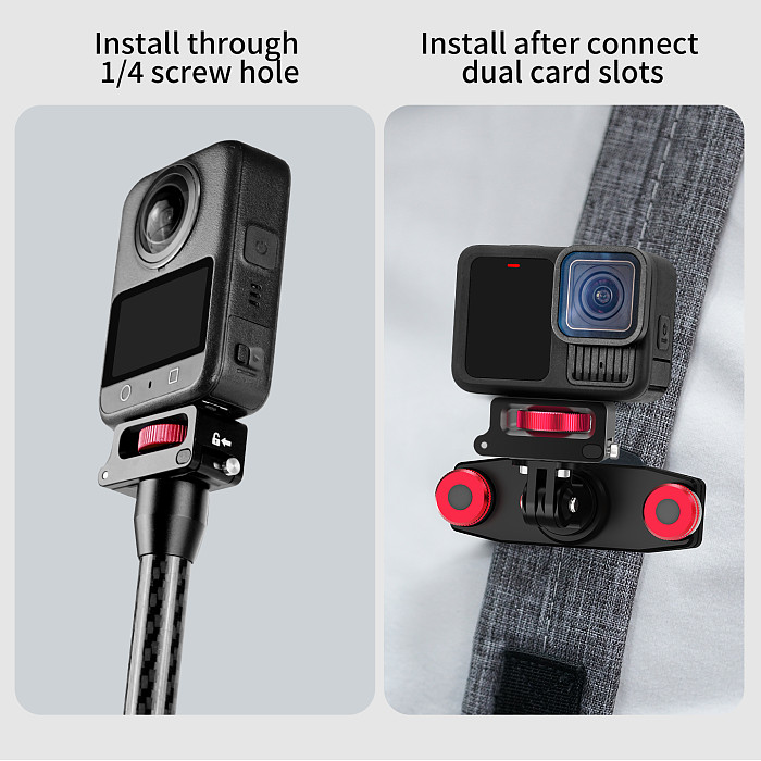 Pocket Folding Mount & Storage Bracket, 360° Rotating Quick Release, 1/4  ARRI Thread to ARRI Hole for DJI Osmo 360 II, for Insta360 X6 X5 X4 X3, for GoPro 13 12 Camera Cage Gimbal Extension