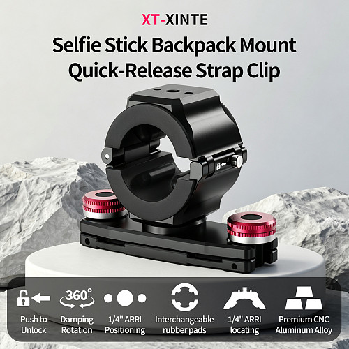 XT-XINTE Dual 1/4  ARRI-Standard Locating Quick Release Backpack & Waist Belt Mount, Replaceable Rubber Ring Selfie Stick Base for Insta360 Camare