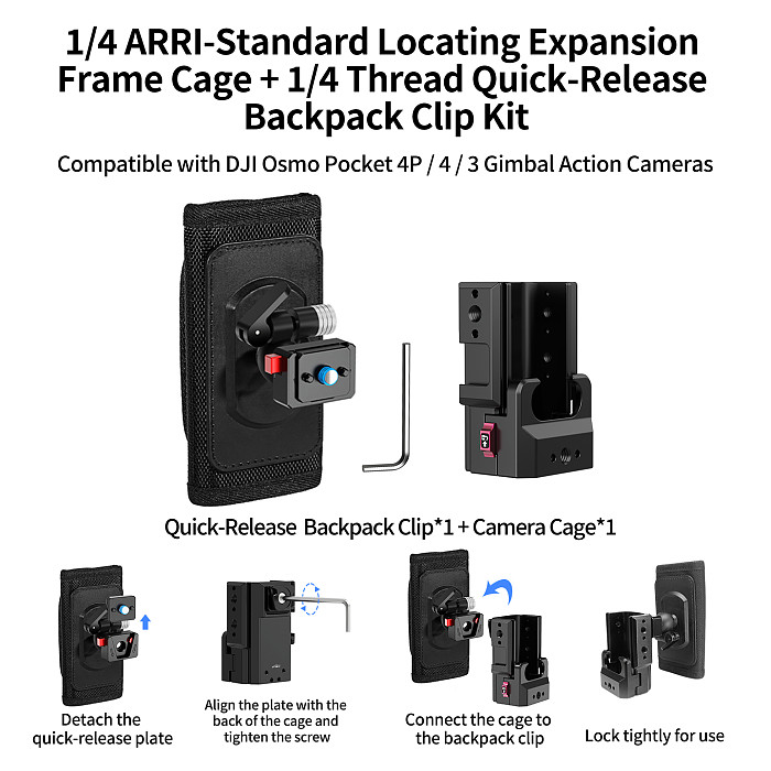 XT-XINTE Aluminum Alloy Expansion Frame & Camera Cage for DJI Osmo Pocket 4P/4/3, Quick Release Mounting Accessory
