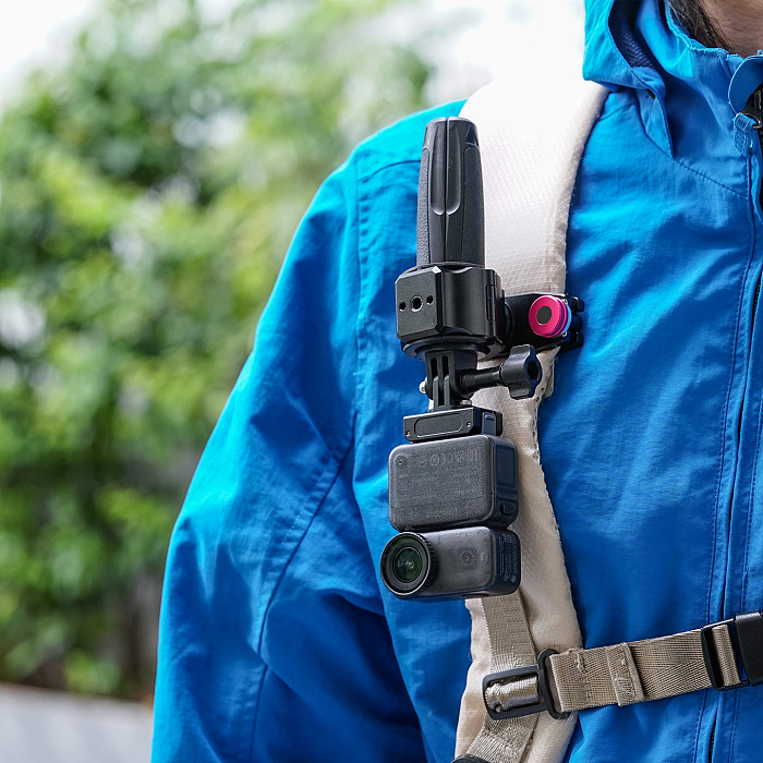 XT-XINTE Dual 1/4  ARRI-Standard Locating Quick Release Backpack & Waist Belt Mount, Replaceable Rubber Ring Selfie Stick Base for Insta360 Camare