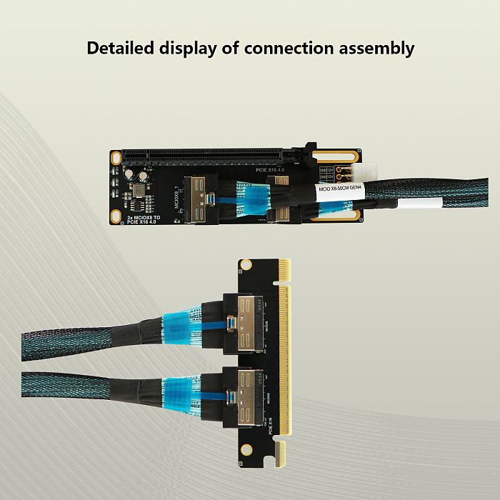 PCIe to MCIO Adapter Extension Cable, MCIO x8 Data Cable for PCIe 4.0, Detachable PCIe x16 Gen4 High-Speed Riser Cable for Servers