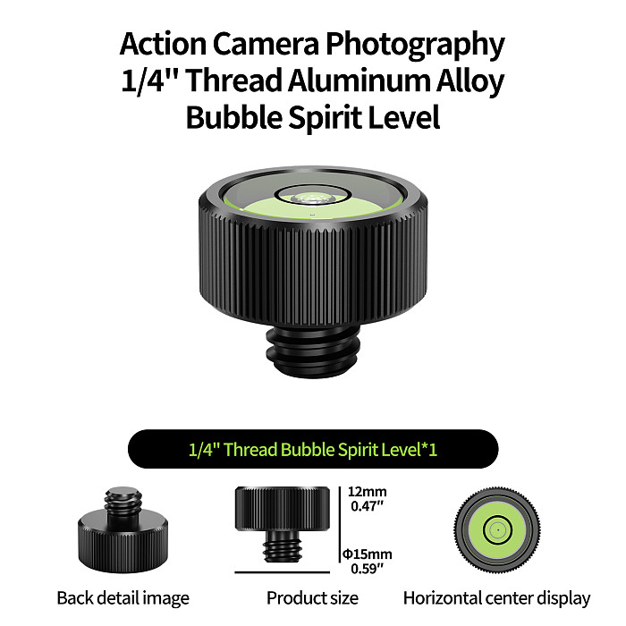 Mini Metal Bubble Level, One-Hand Knurled Knob Quick Release, High-Precision Round Vial, Lightweight for Livestream, Timelapse & Video Shooting, Compatible with Camera Cages & Mounts