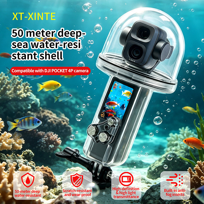 XT-XINTE HD Waterproof Housing Case for DJI Pocket 4P, 50m Deep Sea Diving Shell, Underwater Camera Protection Accessory