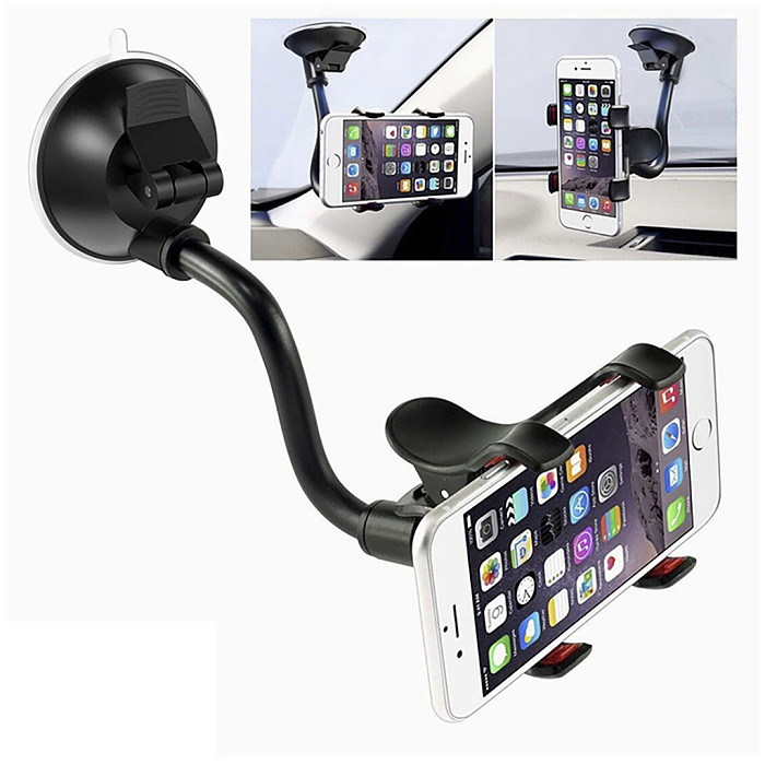 Strong Suction Cup Car Phone Mount Double Clamp Head Non‑Blocking Sight Cell Phone Holder Bracket