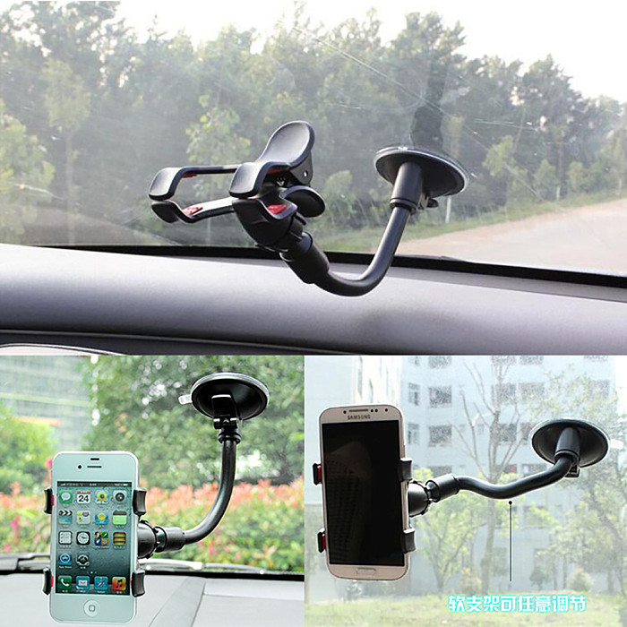 Strong Suction Cup Car Phone Mount Double Clamp Head Non‑Blocking Sight Cell Phone Holder Bracket
