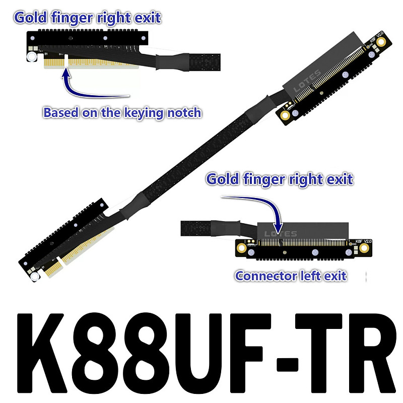 ADT‑Link GPU Extension Cable Dual Reverse Side‑Bend PCIe 5.0 X8 Gen5 Loss‑Free Flexible Flat Cable 30CM