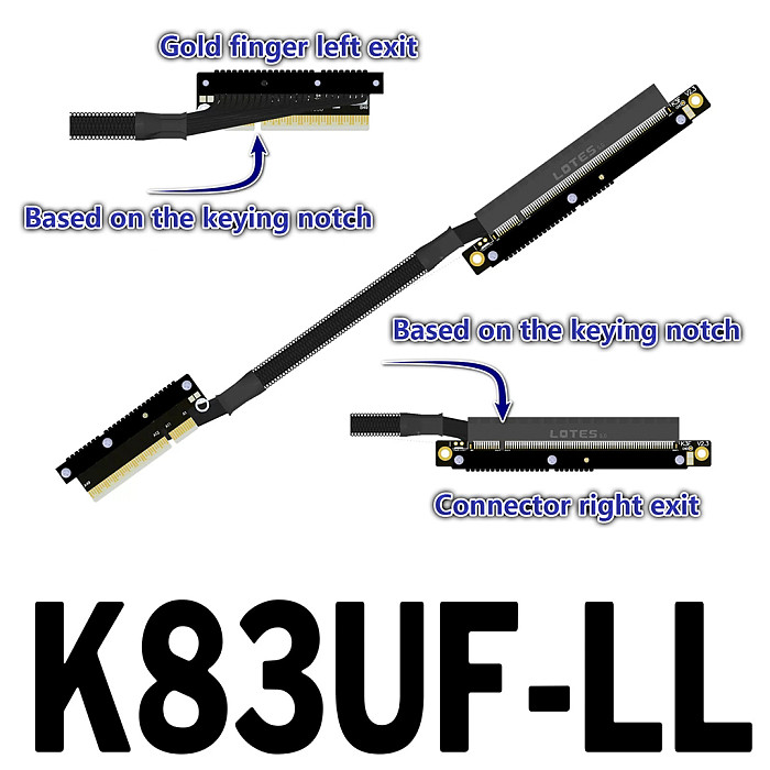 ADT‑Link Dual Reverse Side‑Bend PCIe 5.0 X8 To X16 Extension Cable Compatible With AMD NVIDIA Graphics Cards 30CM