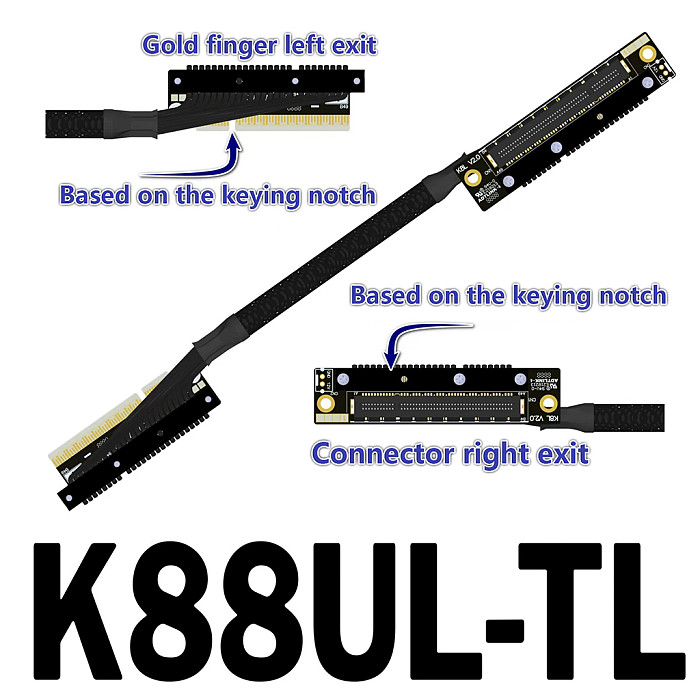 ADT‑Link GPU Extension Cable Dual Reverse Side‑Bend PCIe 5.0 X8 Gen5 Loss‑Free Flexible Flat Cable 30CM