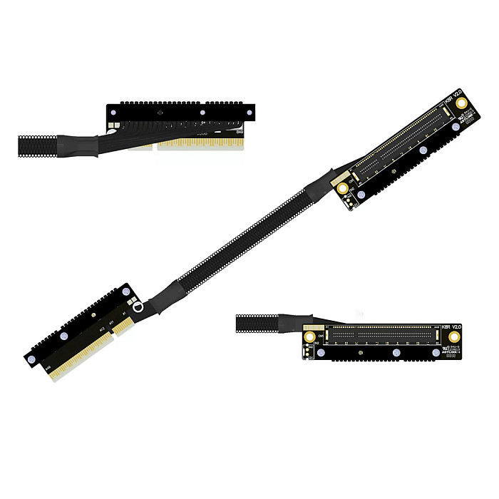 ADT‑Link GPU Extension Cable Dual Reverse Side‑Bend PCIe 5.0 X8 Gen5 Loss‑Free Flexible Flat Cable 30CM
